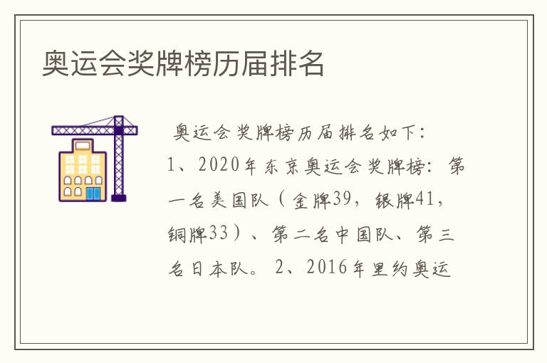奥运会奖牌榜历届排名