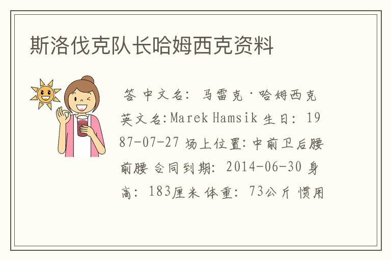 斯洛伐克队长哈姆西克资料