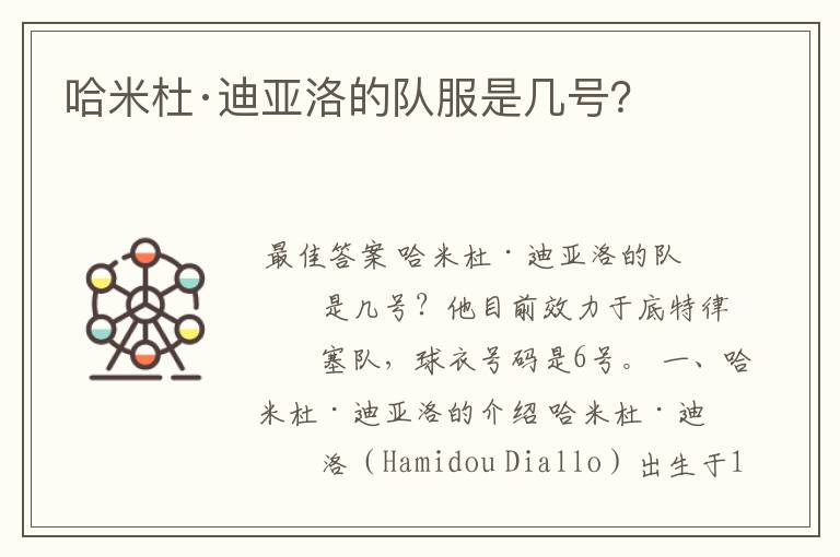 哈米杜·迪亚洛的队服是几号?
