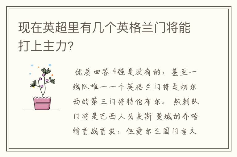 现在英超里有几个英格兰门将能打上主力?