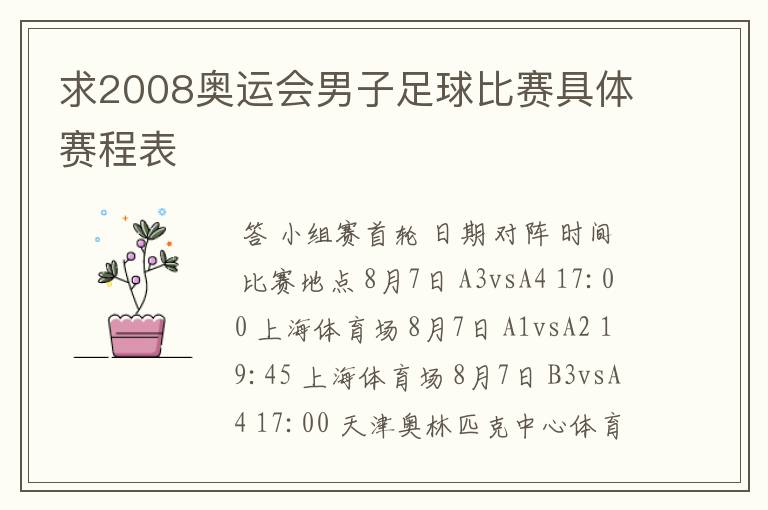 求2008奥运会男子足球比赛具体赛程表