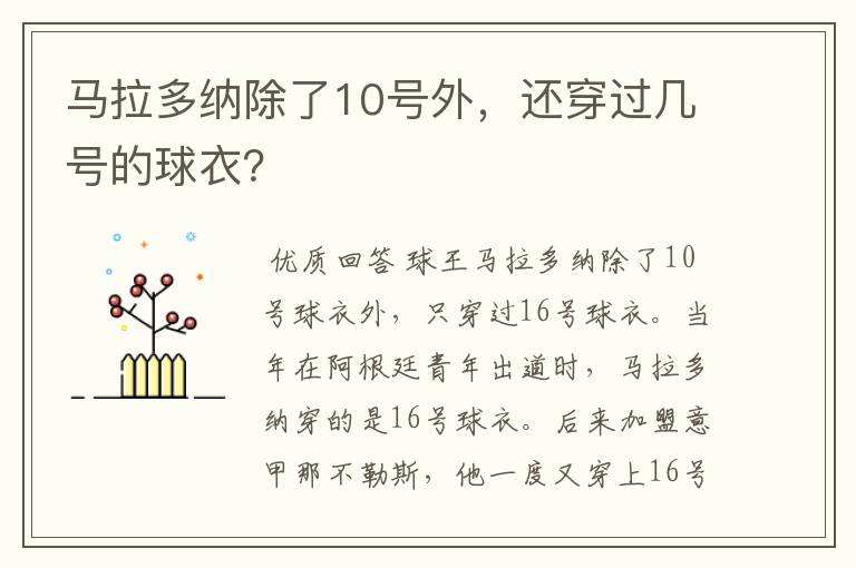 马拉多纳除了10号外,还穿过几号的球衣?