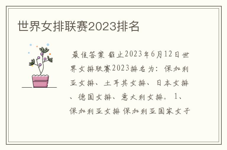 世界女排联赛2023排名