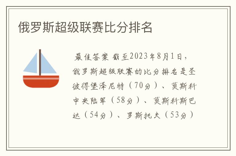 俄罗斯超级联赛比分排名