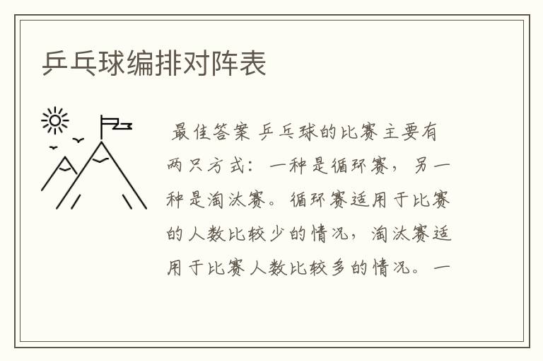 乒乓球编排对阵表