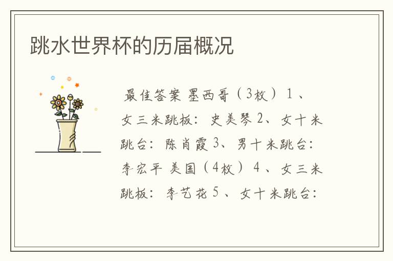 跳水世界杯的历届概况