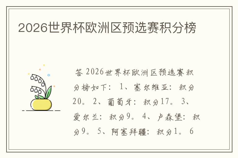 2026世界杯欧洲区预选赛积分榜