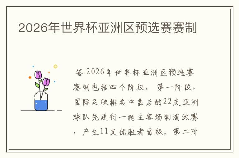 2026年世界杯亚洲区预选赛赛制