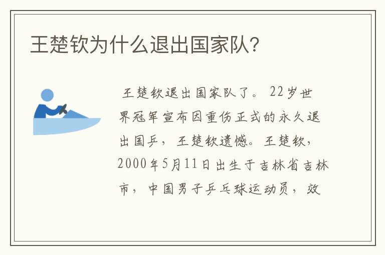 王楚钦为什么退出国家队?