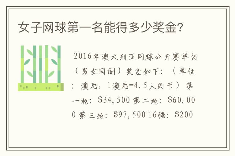 女子网球第一名能得多少奖金?
