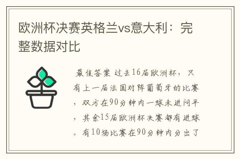 欧洲杯决赛英格兰vs意大利:完整数据对比