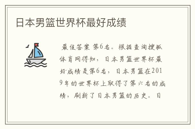 日本男篮世界杯最好成绩