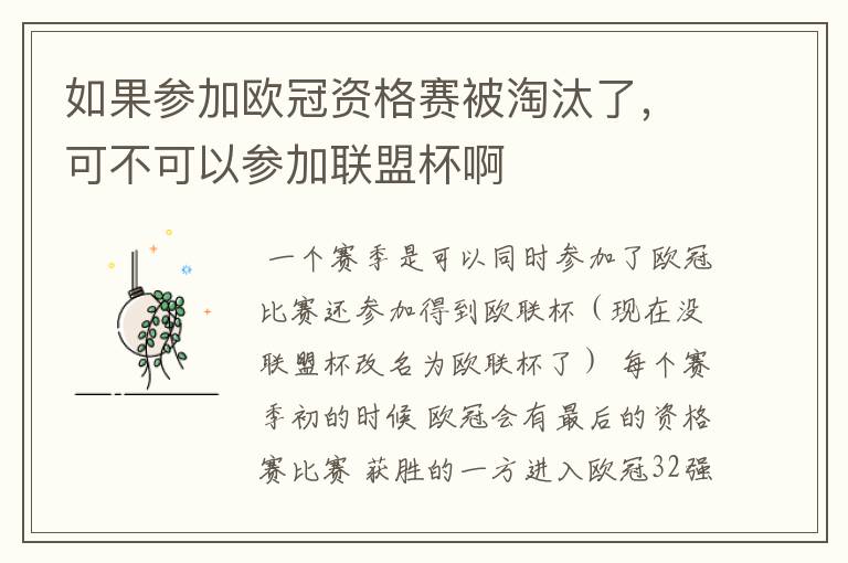 如果参加欧冠资格赛被淘汰了,可不可以参加联盟杯啊