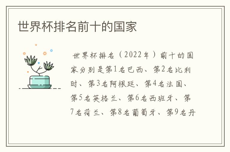 世界杯排名前十的国家