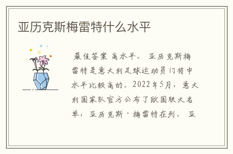 亚历克斯梅雷特什么水平
