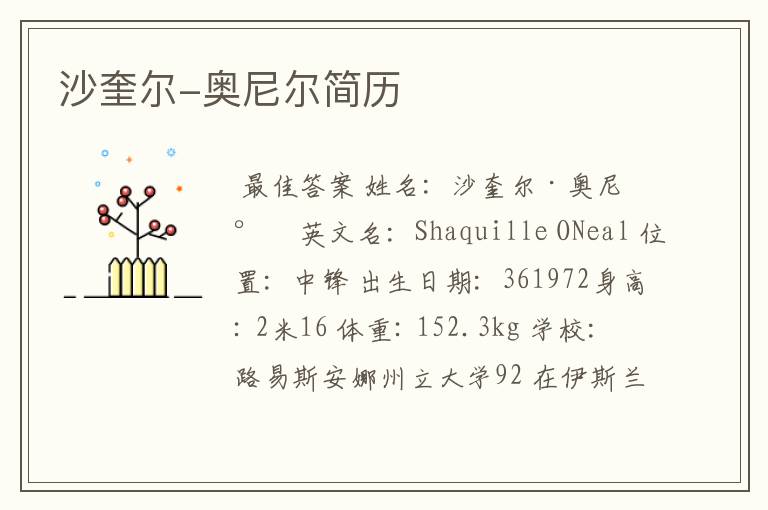 沙奎尔-奥尼尔简历