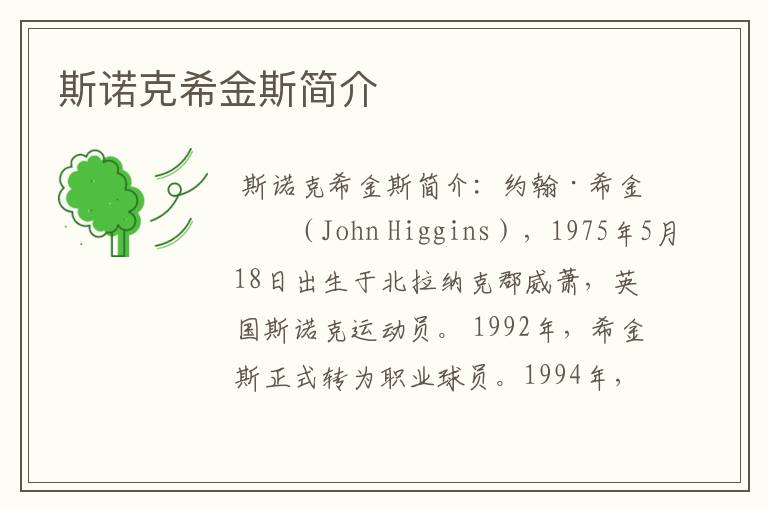 斯诺克希金斯简介