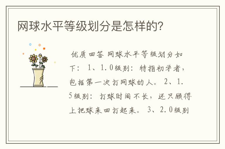 网球水平等级划分是怎样的?