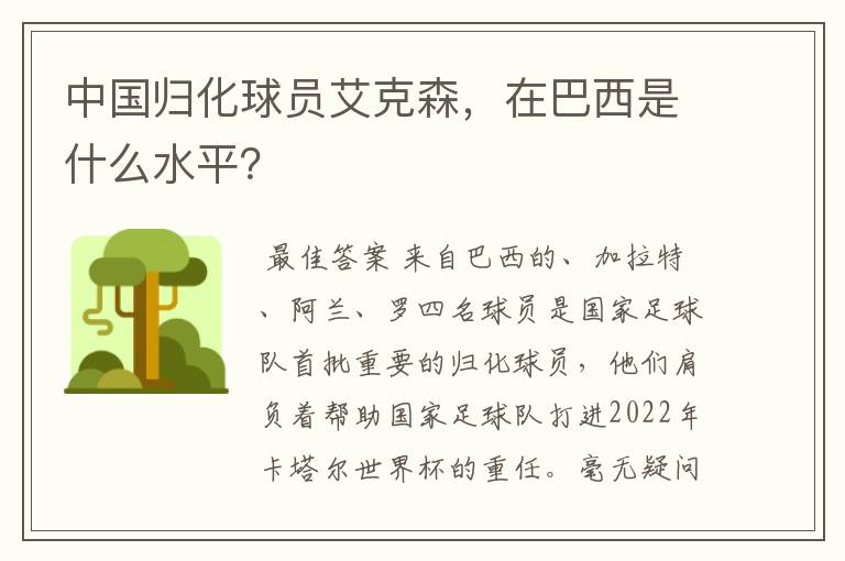 中国归化球员艾克森,在巴西是什么水平?