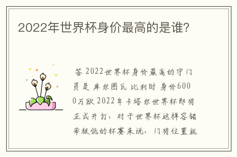 2022年世界杯身价最高的是谁?
