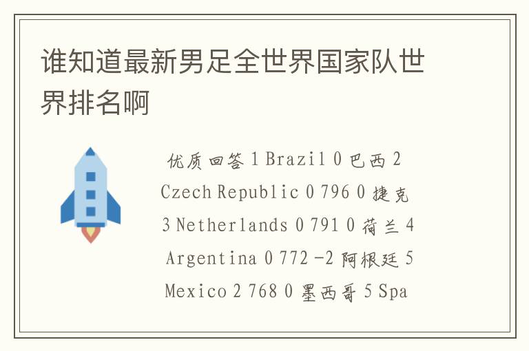 谁知道最新男足全世界国家队世界排名啊
