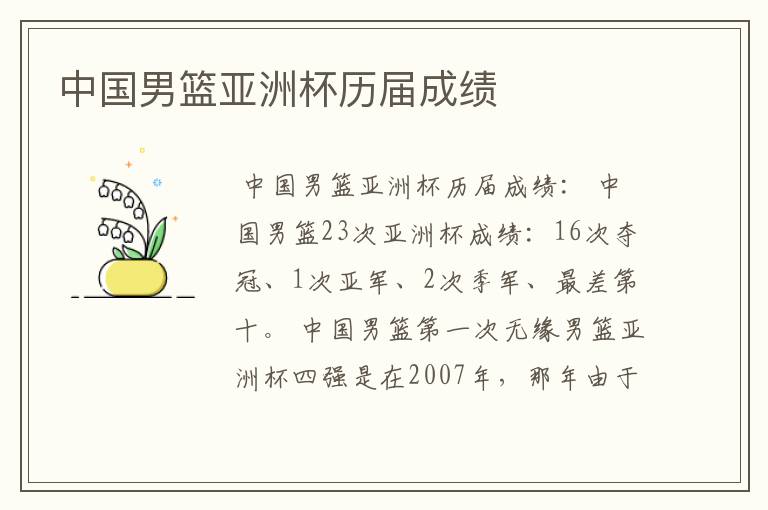 中国男篮亚洲杯历届成绩
