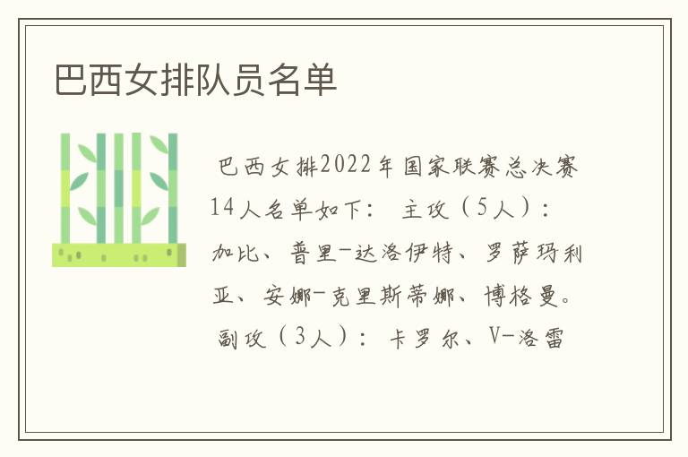 巴西女排队员名单