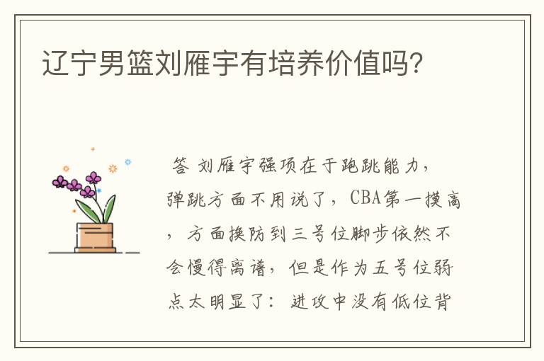辽宁男篮刘雁宇有培养价值吗？