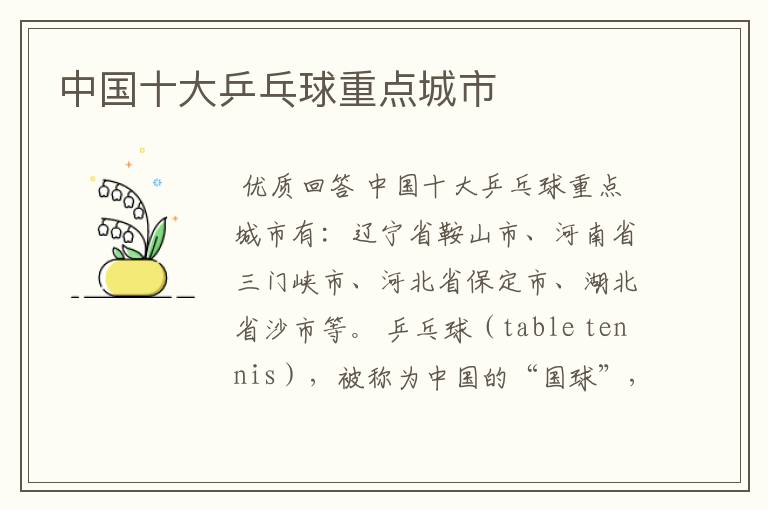 中国十大乒乓球重点城市