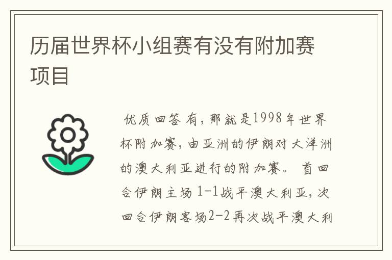 历届世界杯小组赛有没有附加赛项目