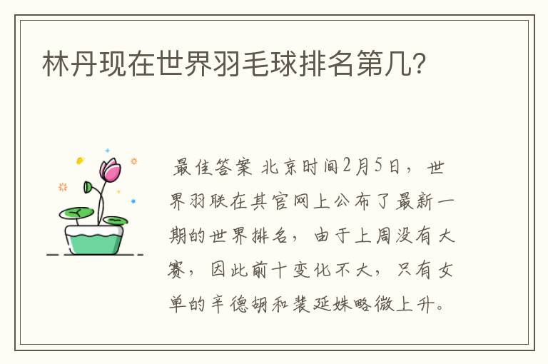 林丹现在世界羽毛球排名第几?