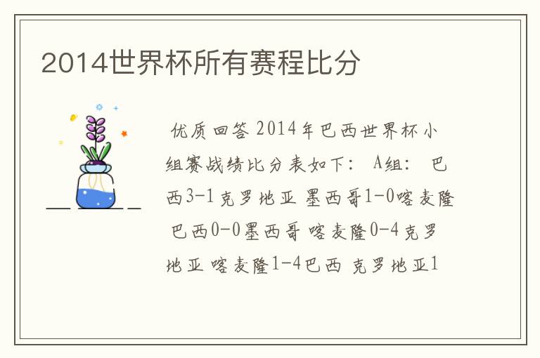 2014世界杯所有赛程比分