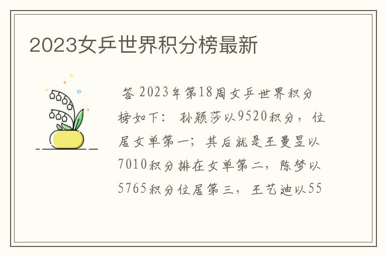 2023女乒世界积分榜最新