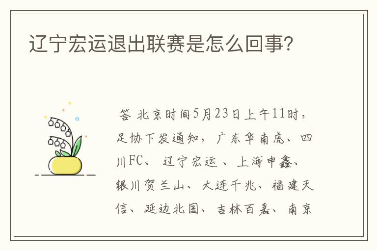 辽宁宏运退出联赛是怎么回事?