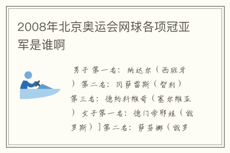 2008年北京奥运会网球各项冠亚军是谁啊