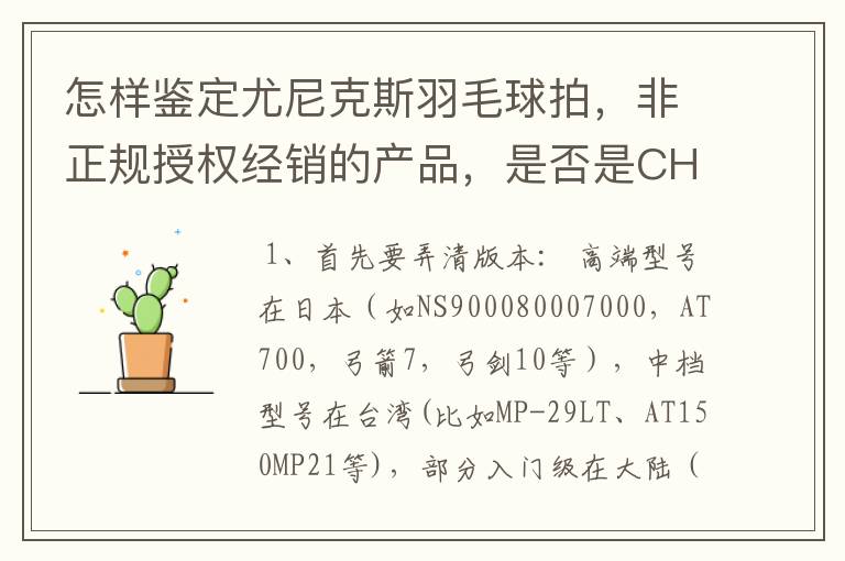 怎样鉴定尤尼克斯羽毛球拍，非正规授权经销的产品，是否是CH版本真伪？