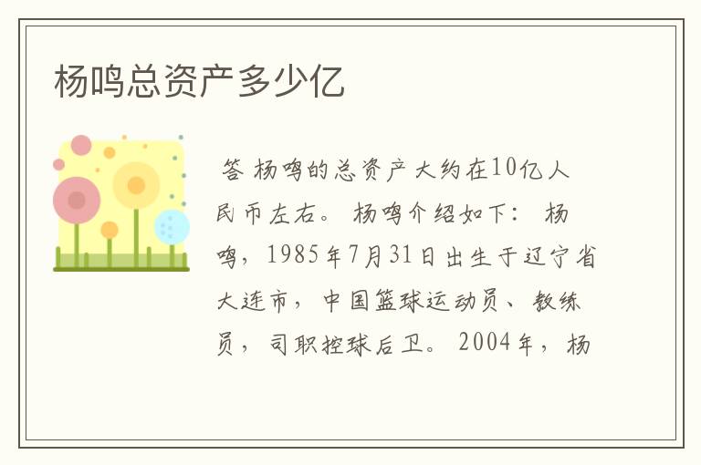 杨鸣总资产多少亿