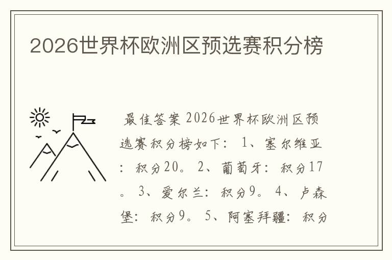 2026世界杯欧洲区预选赛积分榜