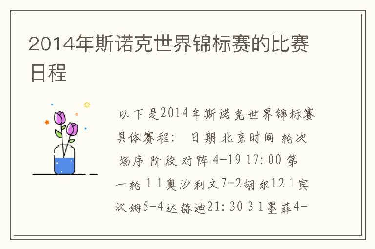 2014年斯诺克世界锦标赛的比赛日程