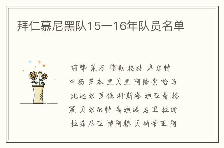 拜仁慕尼黑队15一16年队员名单