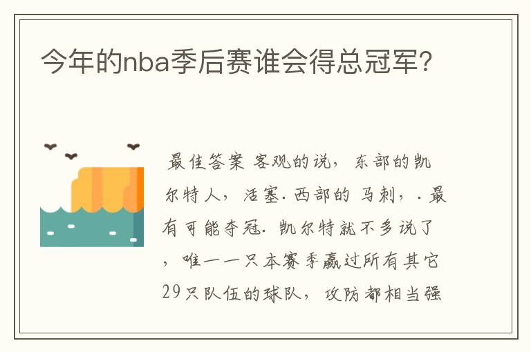 今年的nba季后赛谁会得总冠军?