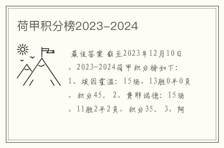 荷甲积分榜2023-2024