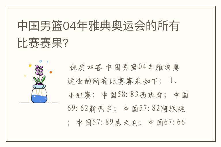 中国男篮04年雅典奥运会的所有比赛赛果?