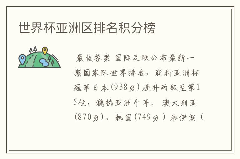 世界杯亚洲区排名积分榜