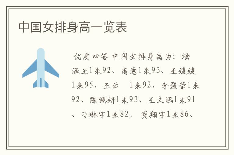 中国女排身高一览表