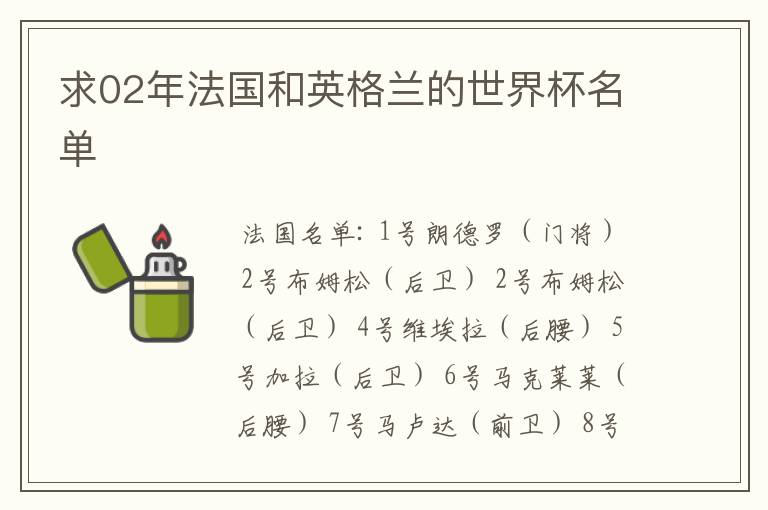 求02年法国和英格兰的世界杯名单