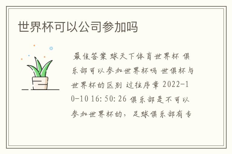 世界杯可以公司参加吗