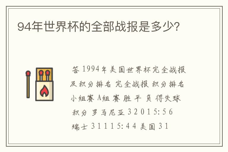 94年世界杯的全部战报是多少?