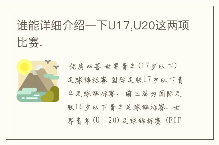 谁能详细介绍一下U17,U20这两项比赛.