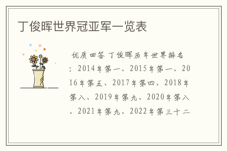 丁俊晖世界冠亚军一览表
